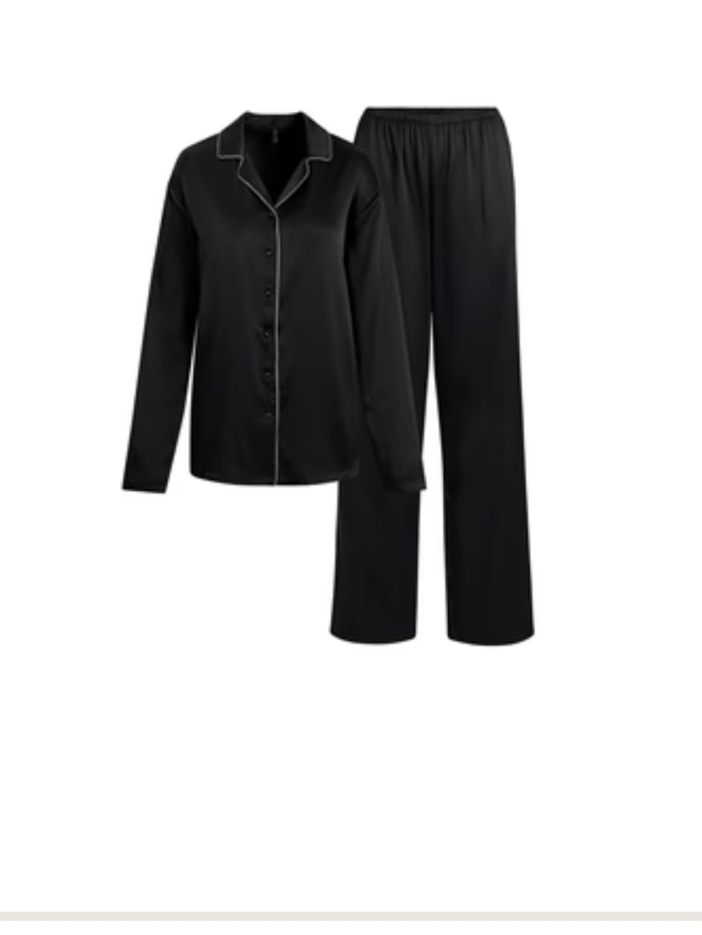 SKIMS Black Silk Pajama Set with Contrast Piping - NWT - Size Medium